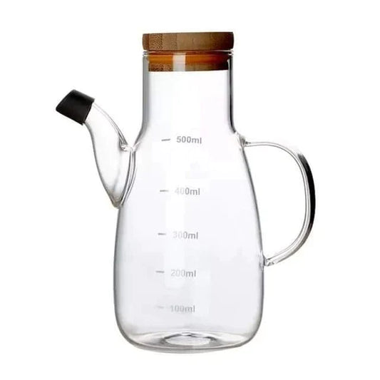 500ml Transparent Glass Oil Bottle with a wooden lid