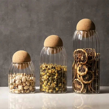 Bar-Shaped Open Ball Cork Transparent Jar with Bamboo Lid
