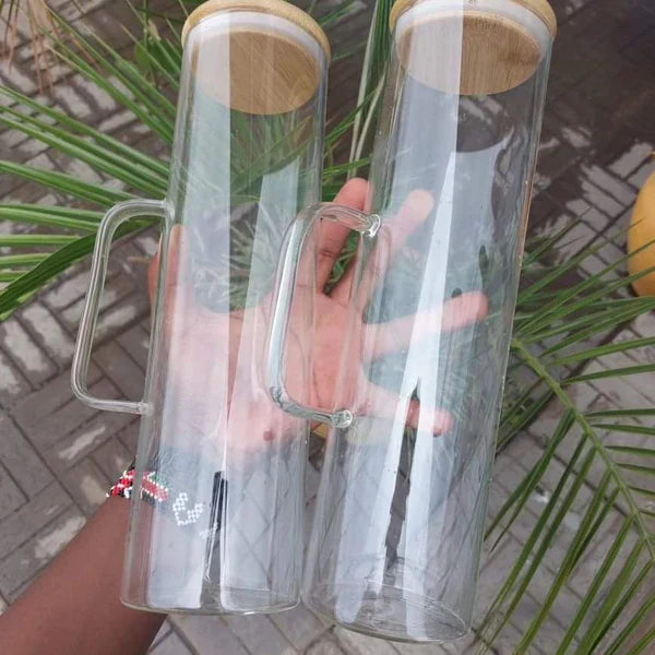 2 Pcs Glass Spaghetti Jar with Bamboo lid and Handle