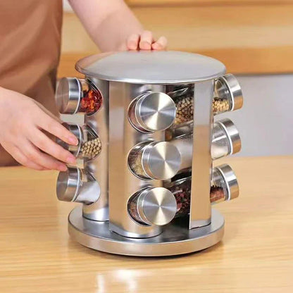 Rotating spice rack with 12 pcs glass bottle