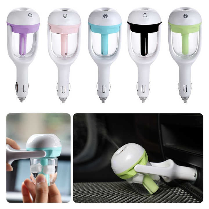 Car Humidifier, Car Essential Oil Diffuser, Portable Car Air Freshener, Personal Car Purifier Humidifier, Mini Cool Mist Humidifier with 12V Charging Port Blue