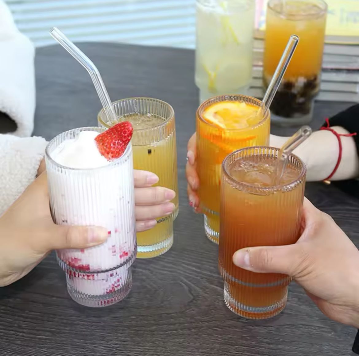 Fancy Aesthetic Highball crystal ribbed  glasses