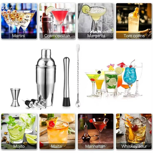 6pcs Cocktail Set Boston Shaker Mixer Stainless Steel Drink.