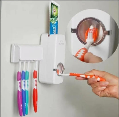Wall mount Toothpaste dispenser with toothbrush holder