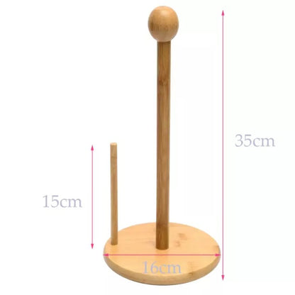 Bamboo Wood Tissue Holder vertical Roll Pole Paper Towel Holder