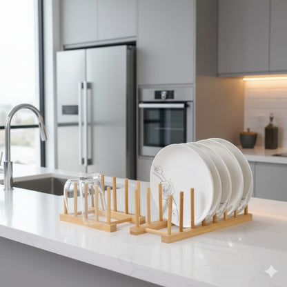 8 slot bamboo plate rack