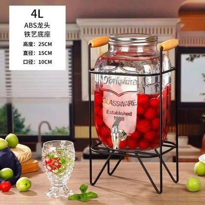 Glass Drink Dispenser with Stand & Tap  5L Juice & Cocktail Dispenser Elegant Beverage Server for Parties, Weddings & Home Use
