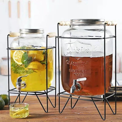 Glass Drink Dispenser with Stand & Tap  5L Juice & Cocktail Dispenser Elegant Beverage Server for Parties, Weddings & Home Use