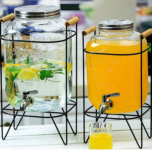 Glass Drink Dispenser with Stand & Tap  5L Juice & Cocktail Dispenser Elegant Beverage Server for Parties, Weddings & Home Use