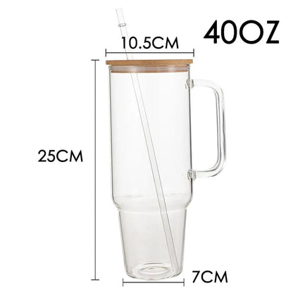 Borosilicate Bamboo Drinking Glass Cup Tumbler with lid and Straw