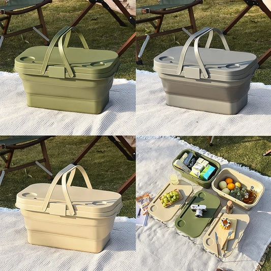 3 in 1 Foldable Collapsible Camping Hand Basket Picnic Basket  Bag Cover table to a Table