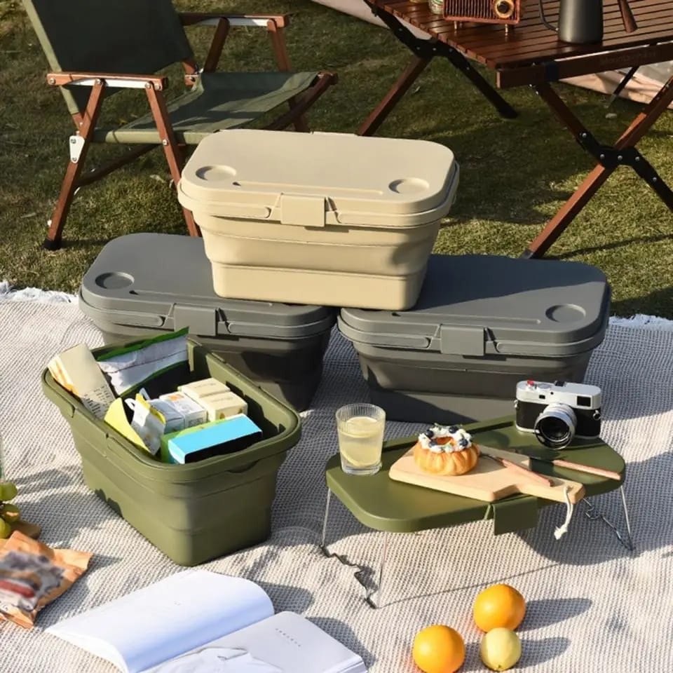 3 in 1 Foldable Collapsible Camping Hand Basket Picnic Basket  Bag Cover table to a Table