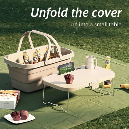 3 in 1 Foldable Collapsible Camping Hand Basket Picnic Basket  Bag Cover table to a Table