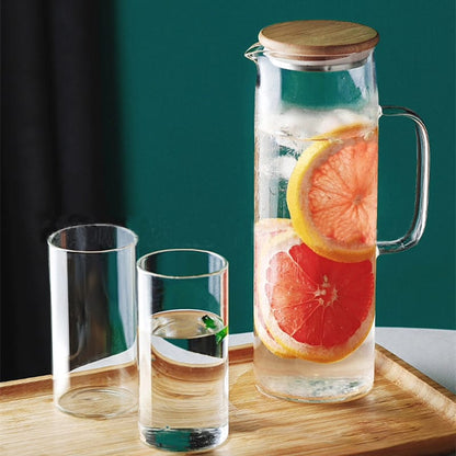 Glass Borosilicate Water Pitcher jug with Handle and Bamboo lid