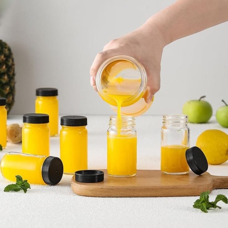 6pcs Ginger Shot Bottles Glass Juice Shot Gingershots Bottles with Caps for Wellness Shot