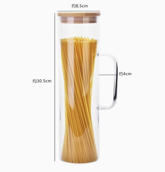 2pcs Italian Pasta Noodels Storage Jar 1500ml Round Glass Storage Jars Bamboo Cover, Sealed Glass Bottle, Kitchen Seasoning Tank
