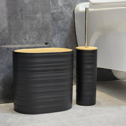 8-Piece Luxury Bamboo Plastic Bathroom Accessories Set Trash Can, Soap Dispenser, Toothbrush Holder & More