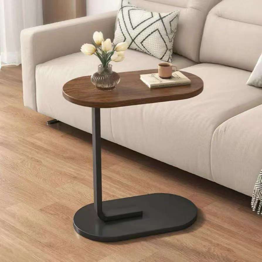 Modern Light Luxury Coffee Table – C-Shaped Wooden & Steel Side Table