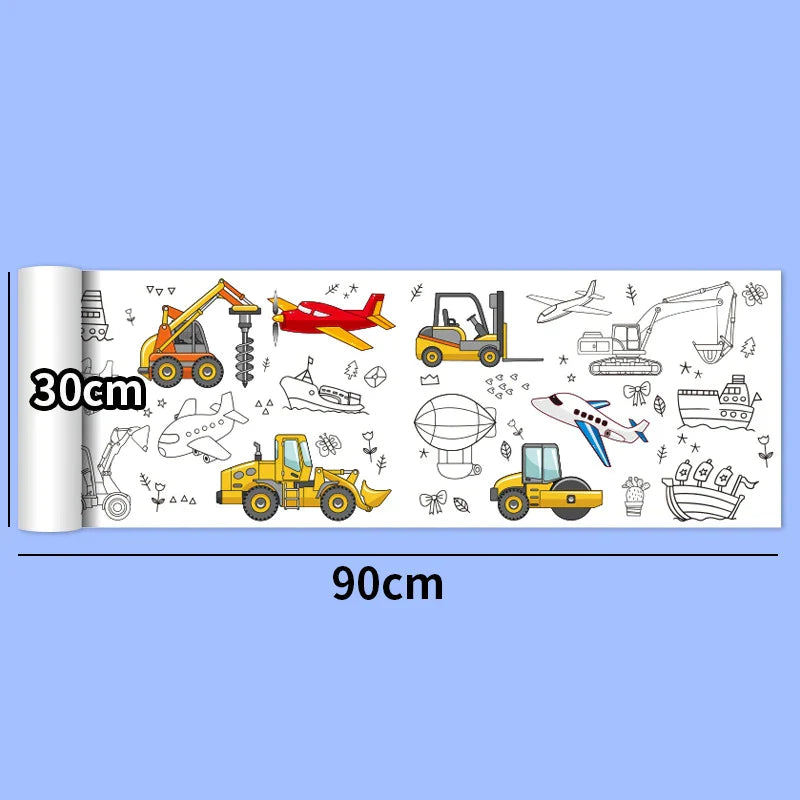 30*200cm Early Educational Kids Drawing Roll DIY Sticky Color Filling Paper Scroll
