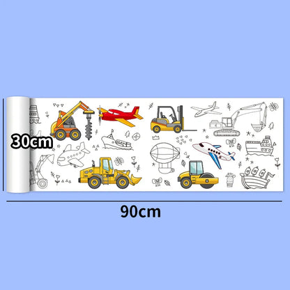 30*200cm Early Educational Kids Drawing Roll DIY Sticky Color Filling Paper Scroll