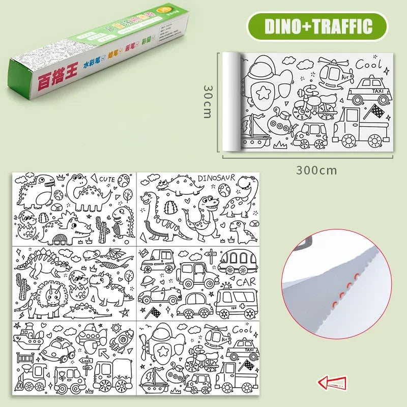 Kids Drawing Toys Sticky Coloring Roll Paper DIY Graffiti Scroll Color Filling Paper Painting Educational Toys for Girls Gift