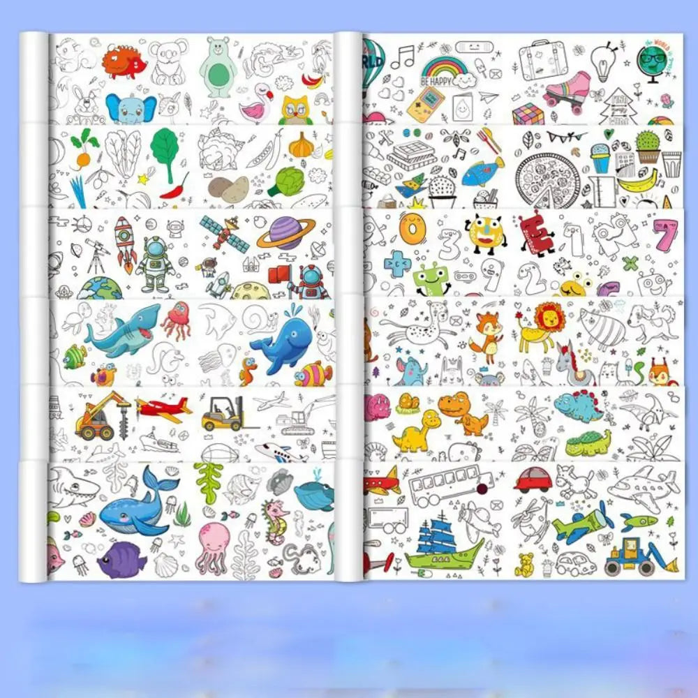 Art Wall Sticker Kids Gift Children Drawing Roll Color Filling Paper Scroll Children'S Drawing Scroll Blank Coloring Pages