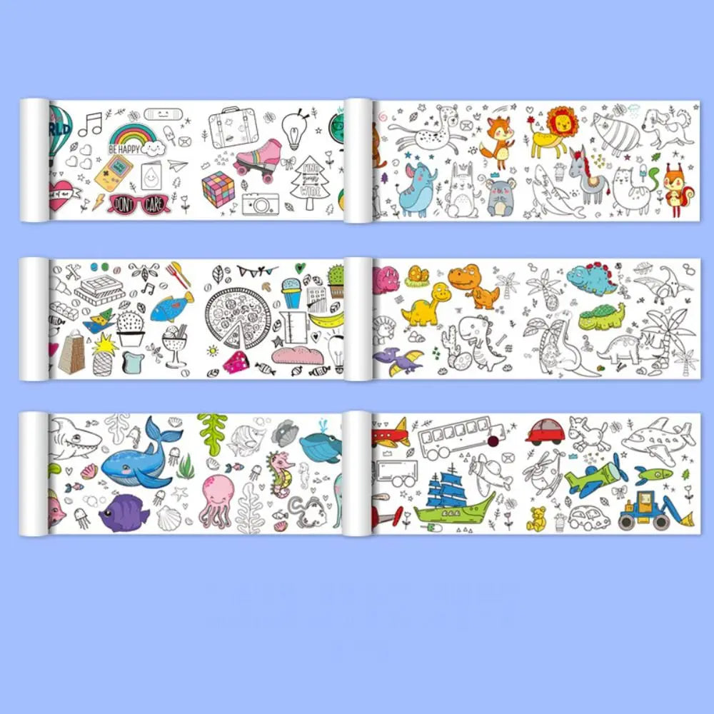 Art Wall Sticker Kids Gift Children Drawing Roll Color Filling Paper Scroll Children'S Drawing Scroll Blank Coloring Pages