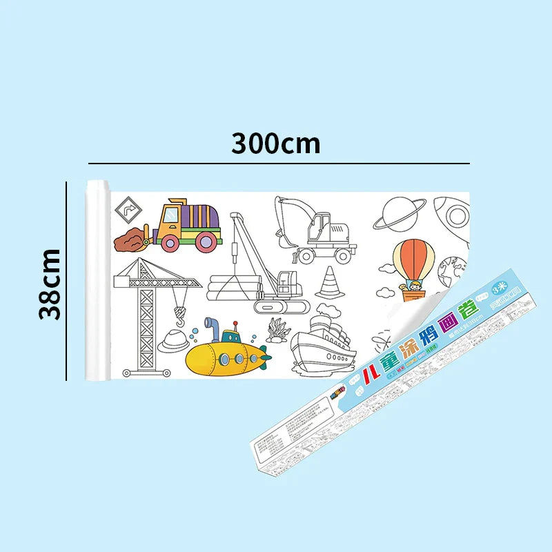 30*200cm Early Educational Kids Drawing Roll DIY Sticky Color Filling Paper Scroll