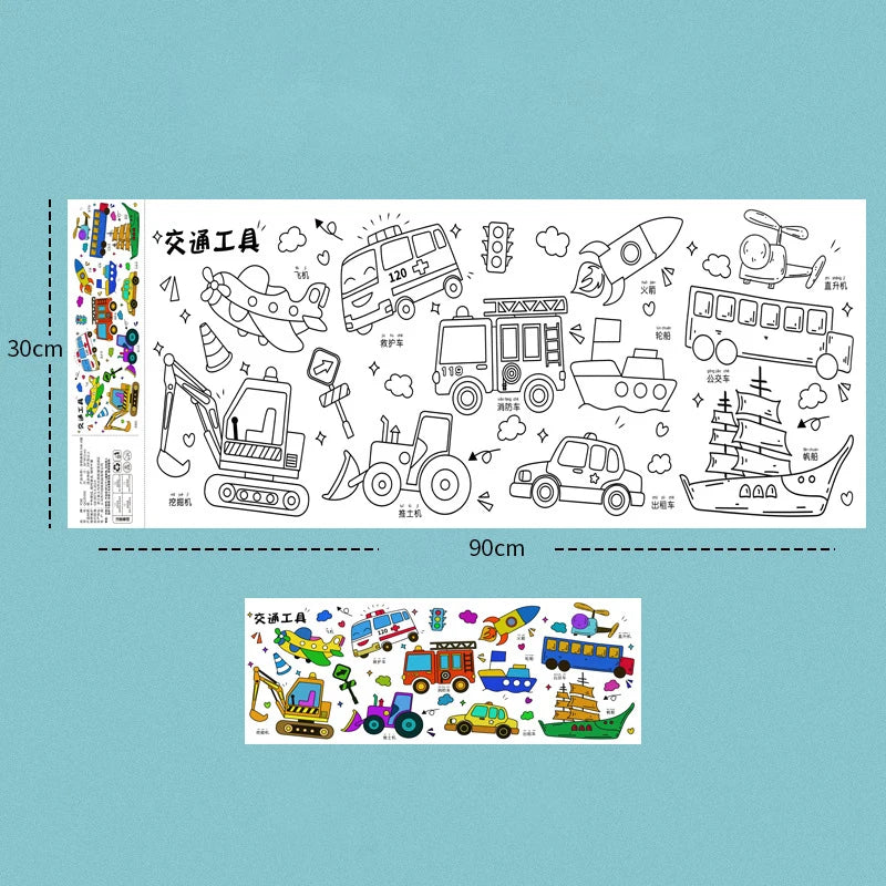 2pcs Children Drawing Roll Sticky Color Filling Paper