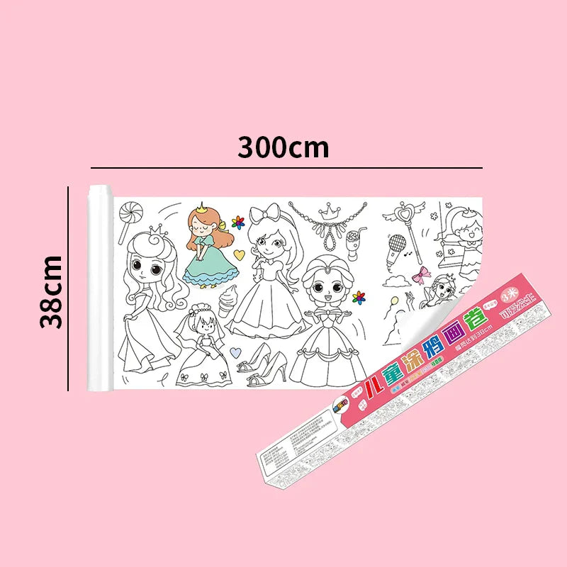30*200cm Early Educational Kids Drawing Roll DIY Sticky Color Filling Paper Scroll