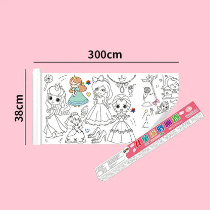 30*200cm Early Educational Kids Drawing Roll DIY Sticky Color Filling Paper Scroll
