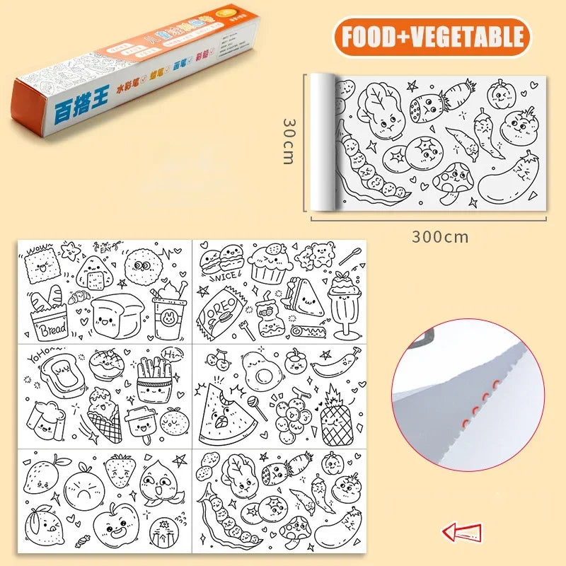 Kids Drawing Toys Sticky Coloring Roll Paper DIY Graffiti Scroll Color Filling Paper Painting Educational Toys for Girls Gift