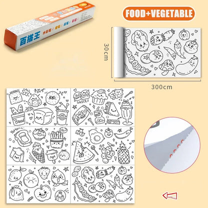 Kids Drawing Toys Sticky Coloring Roll Paper DIY Graffiti Scroll Color Filling Paper Painting Educational Toys for Girls Gift