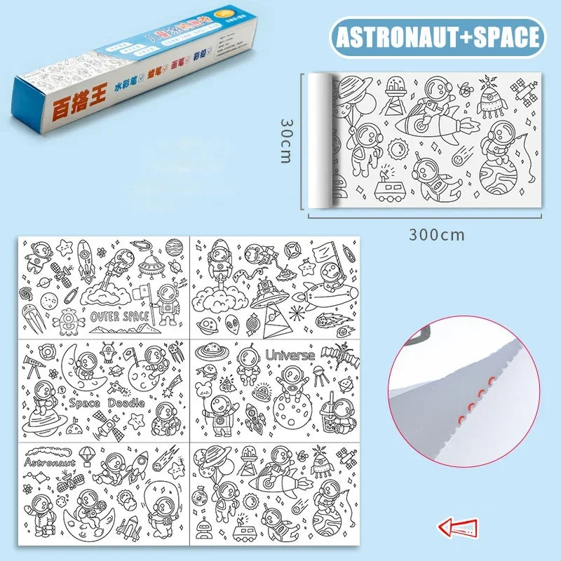 Kids Drawing Toys Sticky Coloring Roll Paper DIY Graffiti Scroll Color Filling Paper Painting Educational Toys for Girls Gift