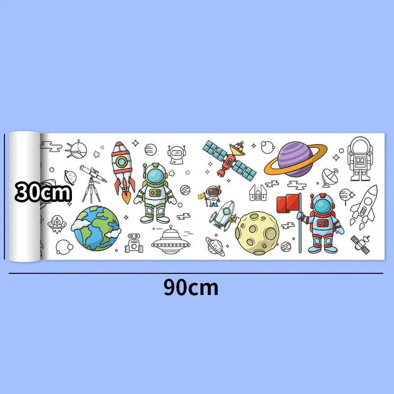 30*200cm Early Educational Kids Drawing Roll DIY Sticky Color Filling Paper Scroll