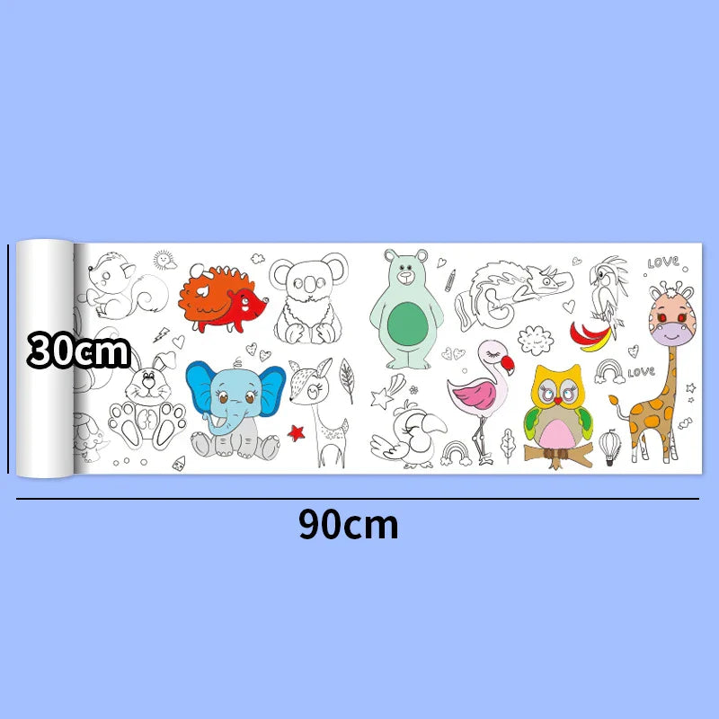 30*200cm Early Educational Kids Drawing Roll DIY Sticky Color Filling Paper Scroll