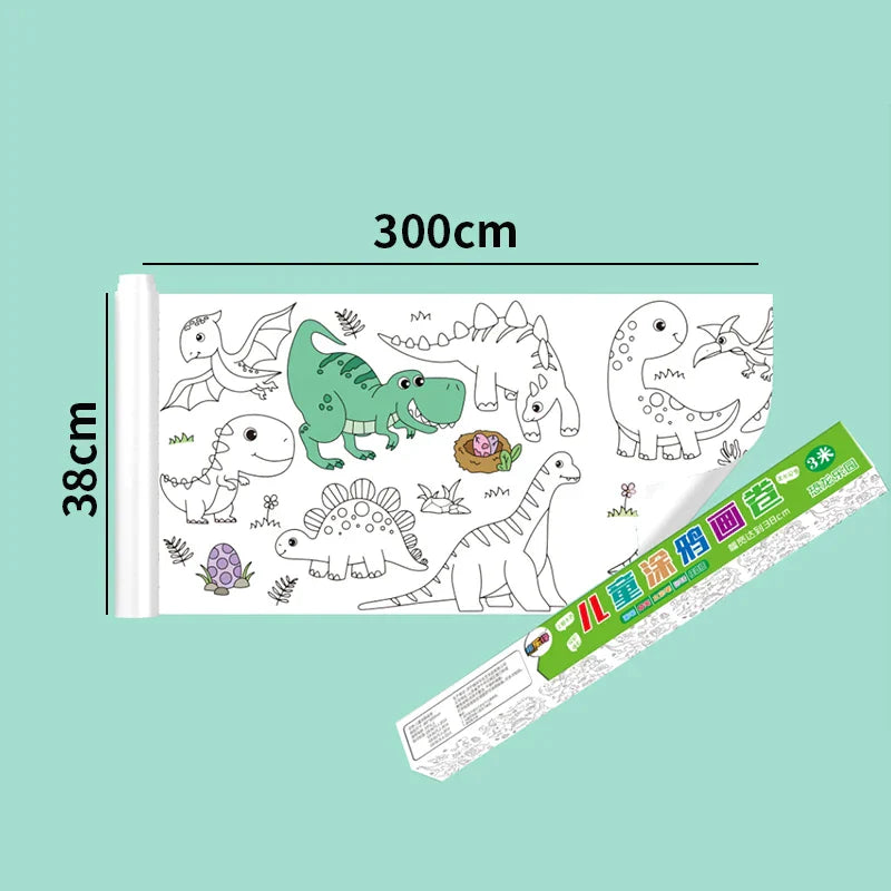 30*200cm Early Educational Kids Drawing Roll DIY Sticky Color Filling Paper Scroll