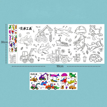 2pcs Children Drawing Roll Sticky Color Filling Paper