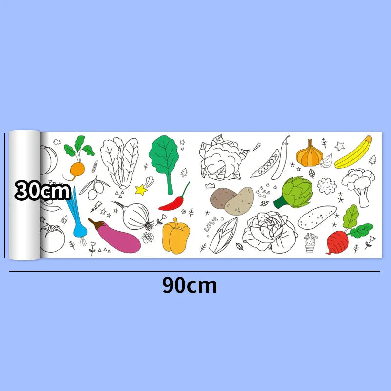 30*200cm Early Educational Kids Drawing Roll DIY Sticky Color Filling Paper Scroll