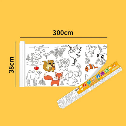 30*200cm Early Educational Kids Drawing Roll DIY Sticky Color Filling Paper Scroll