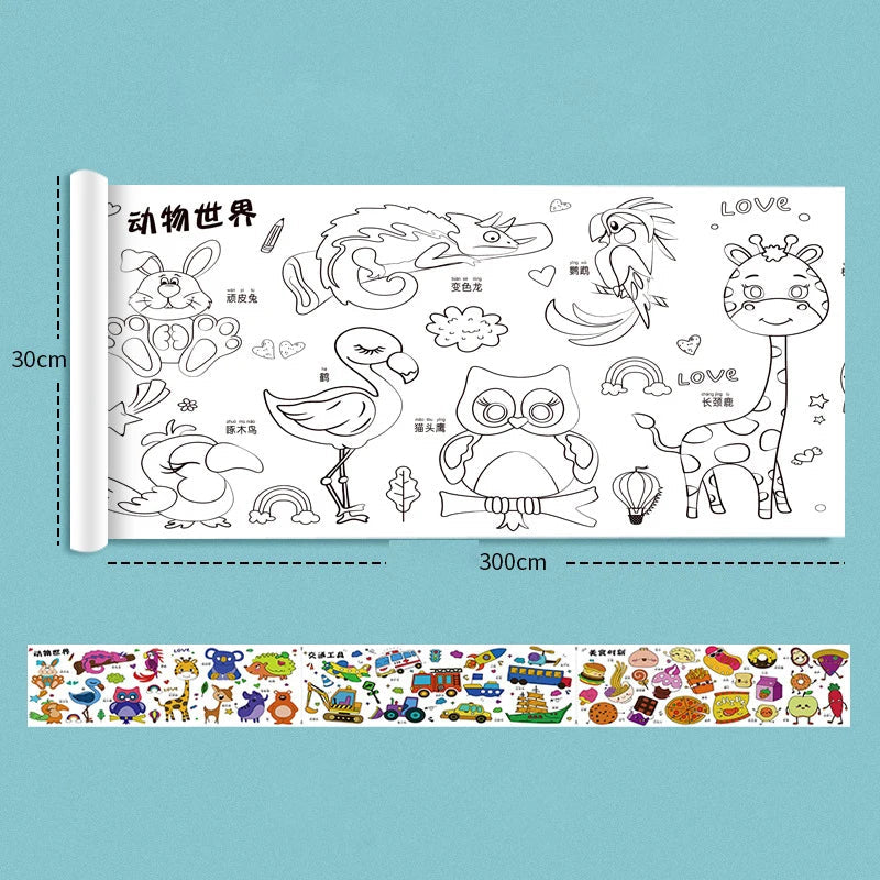 2pcs Children Drawing Roll Sticky Color Filling Paper