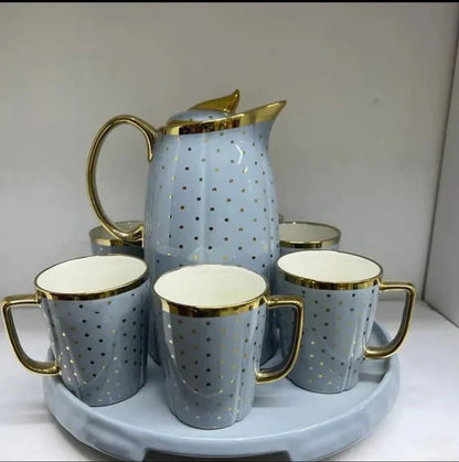 Classy tea sets with glass decor tray