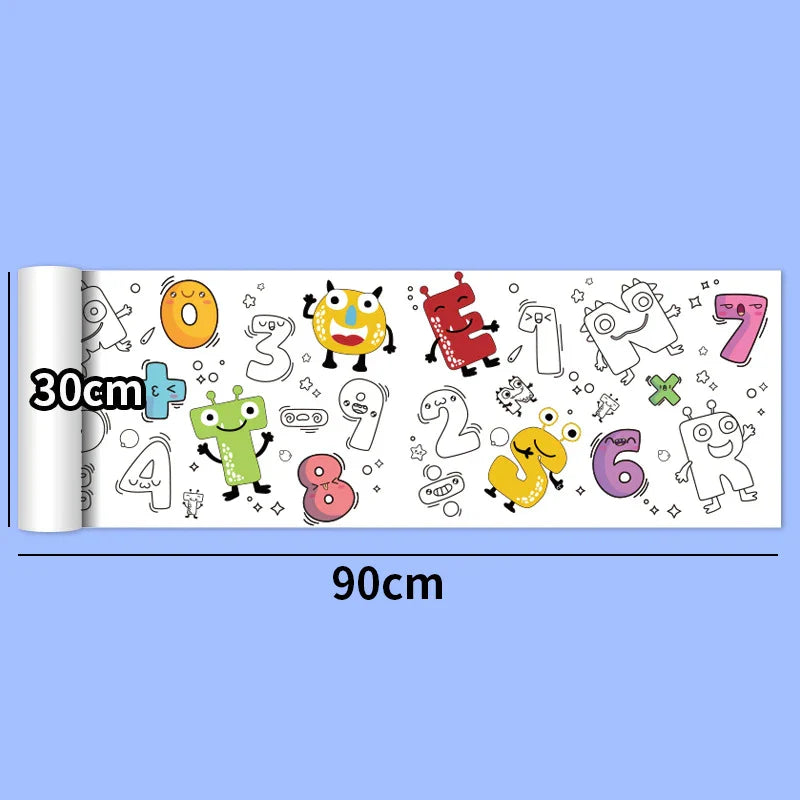 30*200cm Early Educational Kids Drawing Roll DIY Sticky Color Filling Paper Scroll