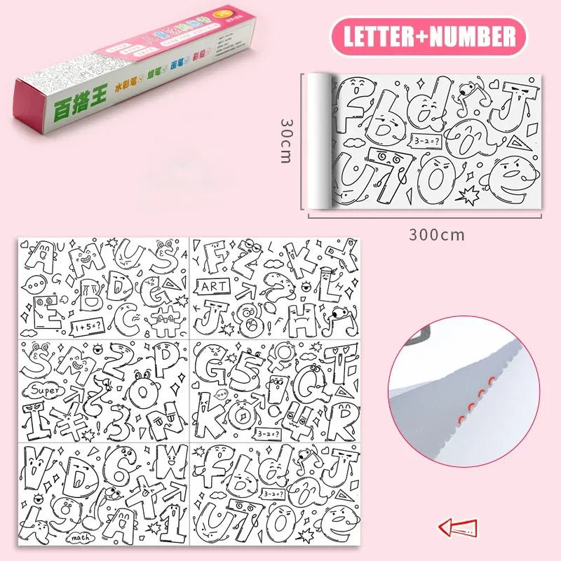 Kids Drawing Toys Sticky Coloring Roll Paper DIY Graffiti Scroll Color Filling Paper Painting Educational Toys for Girls Gift