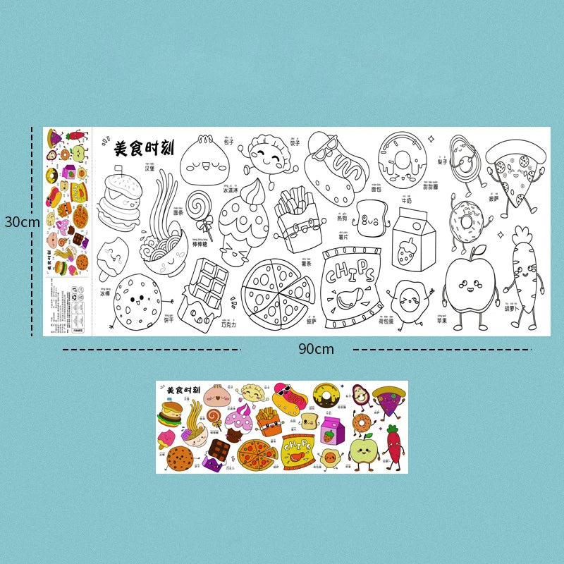 2pcs Children Drawing Roll Sticky Color Filling Paper