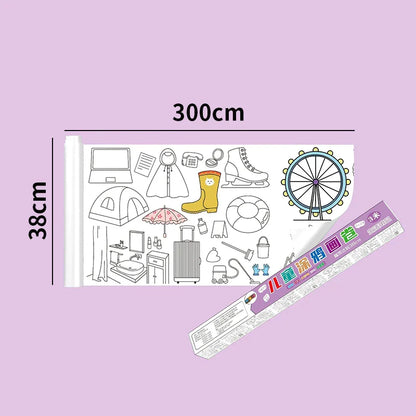 30*200cm Early Educational Kids Drawing Roll DIY Sticky Color Filling Paper Scroll