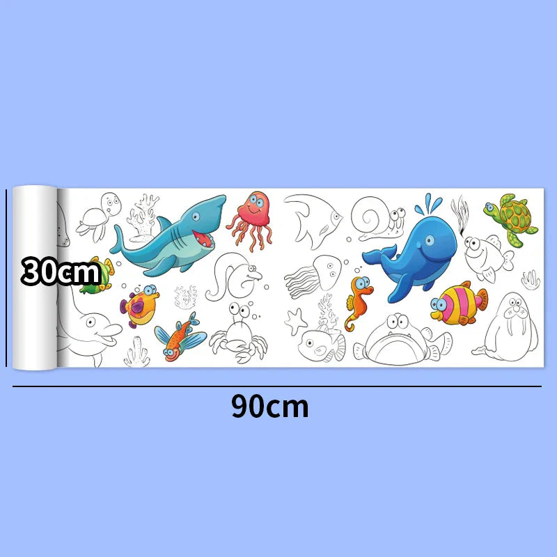 30*200cm Early Educational Kids Drawing Roll DIY Sticky Color Filling Paper Scroll