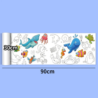 30*200cm Early Educational Kids Drawing Roll DIY Sticky Color Filling Paper Scroll