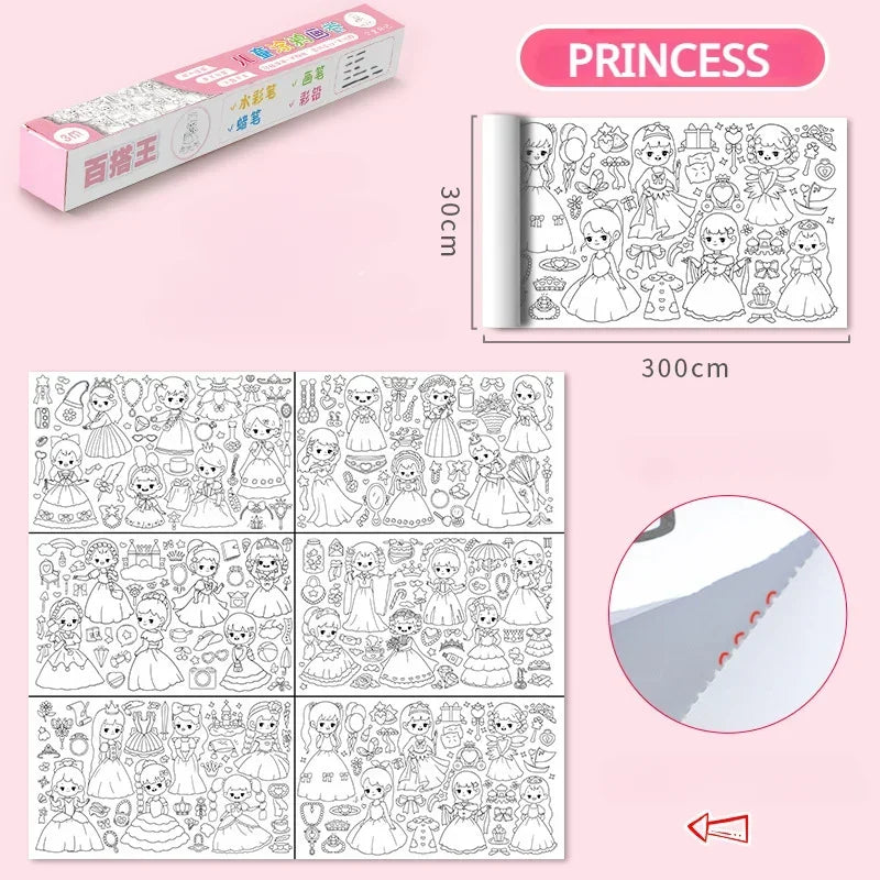 Kids Drawing Toys Sticky Coloring Roll Paper DIY Graffiti Scroll Color Filling Paper Painting Educational Toys for Girls Gift