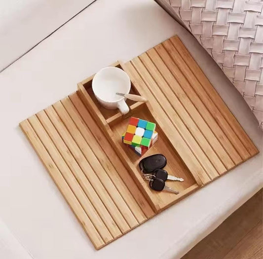 Bamboo sofa arm rest organizer